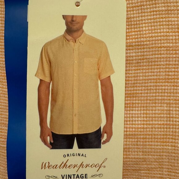 Mens Shirt Large Orange Weatherproof Vintage Short Sleeve Button Down L Lg Peach - Picture 6 of 9